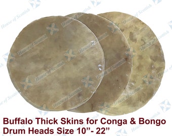 Premium Quality Buffalo Hide Drum Head Skin Natural Finish Thick Quality for Bongo,  Conga, African Drum Size 10&quot; to 22&quot; | Bongo Drum Heads
