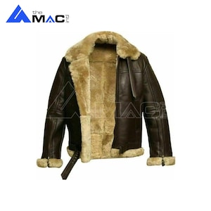 Men's Handmade Genuine Sheepskin Leather RAF Aviator Shearling B3 Bomber Faux Fur Jacket | Shearling Bomber Jacket | Winter Leather Jacket