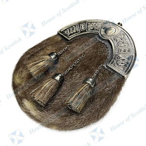 Men’s Scottish DRESS SPORRAN Antique Finish Arch/Cantle Celtic design | Kilt Sporran with Three Capped Tassels & Chain Belt