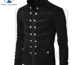 Schwarze Militärjacke für Herren - Gothic Steampunk Husarenmantel - Regency Napoleonischer Stil Cosplay Kostüm