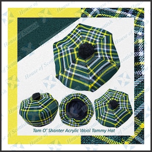 St Patrick Tartan TAM O&#39; SHANTER Hat Bonnet Beret Balmoral Scottish Tammy Hat SPTH-028