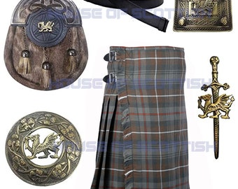 Men's Traditional Scottish Highland 08 Yard Mackenzie Weathered Tartan Kilt. 16oz Heavy Acrylic Wool