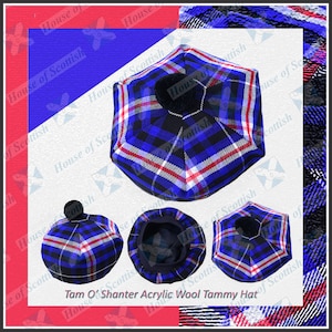 Leather Pride Tartan TAM O&#39; SHANTER Hat Bonnet Beret Balmoral Scottish Tammy Hat LPTH-041