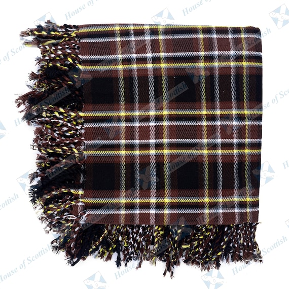 Kilt Scozzese Fly Plaid Highland Brown Tartan Realizzato In Lana Acrilica Misura 48" X 48" Con Frange - Italia - Foto 3
