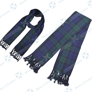 Unisex Scottish Black Watch Tartan Scarf/Sash Plaid 90 inch long with Fringe, Black Watch Tartan by House of Scottish