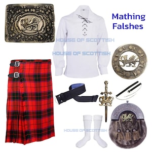 Handmade Men&#39;s Traditional Scottish Highland (10) Pieces Scottish Rose Tartan Kilt Set, 16-oz Heavy Acrylic Wool