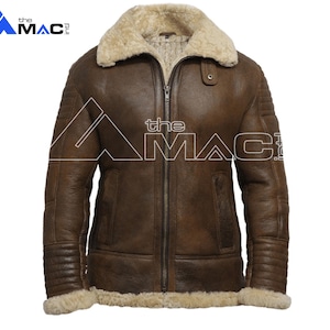 Men&#39;s Handmade Genuine Sheepskin Leather Bomber Faux Fur Jacket | Shearling Flight Jacket | Leather Winter Jacket
