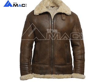 Men's Handmade Genuine Sheepskin Leather Bomber Faux Fur Jacket | Shearling Flight Jacket | Leather Winter Jacket