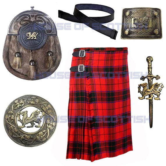 Red And Black Plaid Scottish Celtic Leather Highlander Sporran Red And Black Plaid Scottish Celtic Leather Highlander Sporran