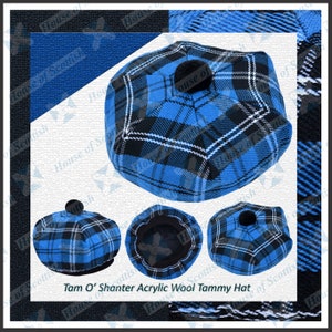 Cappello scozzese Ramsay blu tartan TAM o' SHANTER / berretto berretto Balmoral / berretto scozzese Tammie / cappello Tartan Tammy
