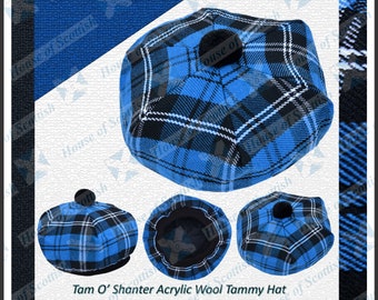 Scottish Ramsay Blue Tartan TAM o&#39; SHANTER Hat | Bonnet Beret Balmoral | Scottish Tammie Cap | Tartan Tammy Hat