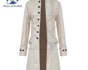 Regency Steampunk Coat – Long Victorian Floral Jacquard Frock Coat – Vintage Gothic Costume Jacket – Renaissance Pirate Vampire Jackets