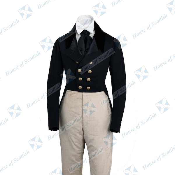 COU REGENCY sur mesure pour hommes | Fantaisie victorienne vintage | Veste tendance et pantalons d'équitation British Regency | Manteau historique du XIXe siècle