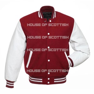 Unisex Stylish Baseball Varsity American Letterman Jacket / American College University Jacket Red Body White Sleeves