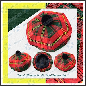 Ulster Irish Tartan TAM O&#39; SHANTER Hat Bonnet Beret Balmoral Scottish Tammy Hat IUTH-043