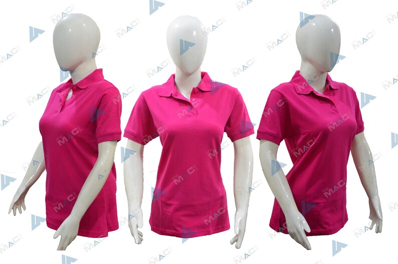 May include: A pink polo shirt with a button-down collar and short sleeves.