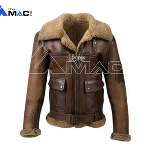 Men&#39;s Handmade Genuine Sheepskin Leather Bomber Faux Fur Jacket | Shearling Flight Jacket | Leather Winter Jacket | Celebrity Arnold Jacket
