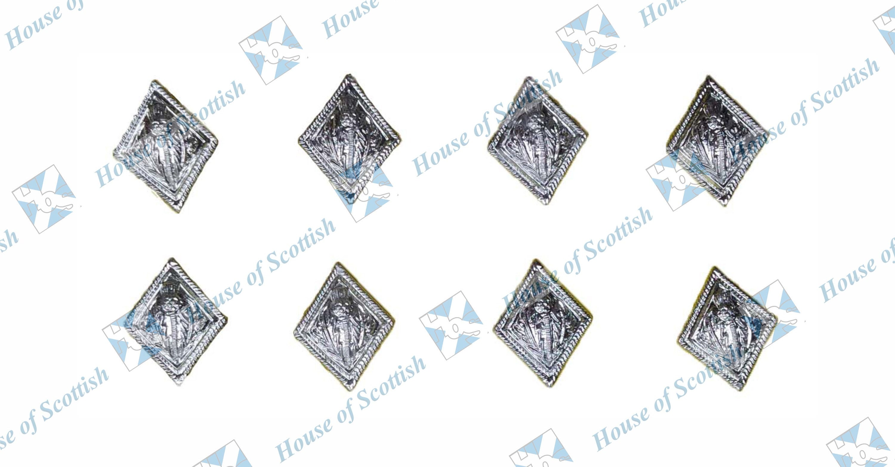 Thistle Diamond Shaped Buttons | Silver Finish Metal Shank Replacement Buttons for Doublet, Argyle Kilt Jacket, and other Scottish Attires