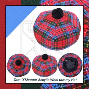 Scottish MacPherson Tartan Tam O&#39; Shanter Hat Tartan Tammy Bonnet Beret Balmoral Scottish Tammie Hat