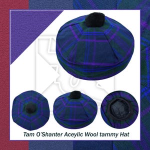 Scottish Spirit of Scotland Tartan Tam O&#39; Shanter Hat Tartan Tammy Bonnet Beret Balmoral Scottish Tammie Hat