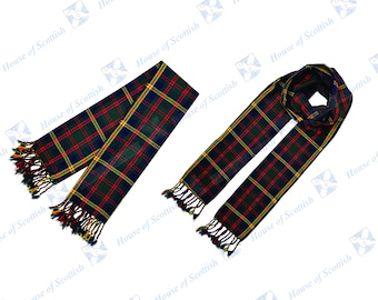 May include: Two tartan scarves with fringed ends. The scarves feature a classic plaid pattern in shades of green, navy, red, and yellow. The text "House of Scottish" is visible in the background.