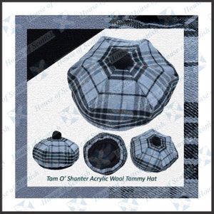 Cappello scozzese Highland Grey Day Tartan Tam O' Shanter Cappello TARTAN TAMMIE Berretto Berretto Balmoral Cappello scozzese Tammy. GDTH-007