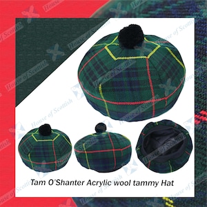 Scottish MacLeod of Harris Tartan Tam O&#39; Shanter Hat Tartan Tammy Bonnet Beret Balmoral Scottish Tammy Hat. MOHTH-033