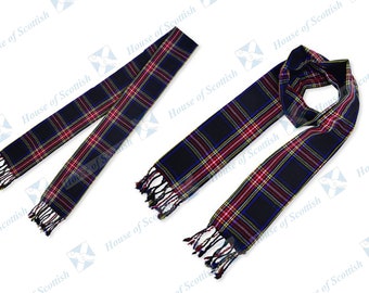 Unisex Scottish STEWART BLACK TARTAN Scarf/Sash Plaid 90 in long with Fringe | Black Stewart Tartan Scarf By HoS