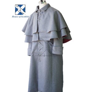 Victorian Garrick Coat – Multi-Cape Overcoat – Sherlock Holmes Style Inverness Cloak – Gothic Steampunk Long Coat