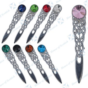 Scottish Celtic Kilt Pin Chrome Finish with Stone | Celtic Kilt Pins Brooch By House of Scottish
