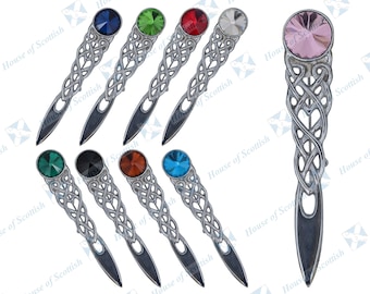 Scottish Celtic Kilt Pin Chrome Finish with Stone | Celtic Kilt Pins Brooch By House of Scottish