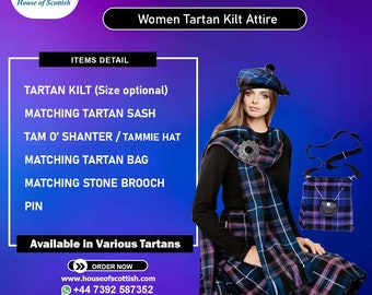 6 piezas / Traje de KILT para damas de tartán escocés / Atuendo de kilt de tartán para mujer / Kilt de tartán para niña establecido por House Of Scottish