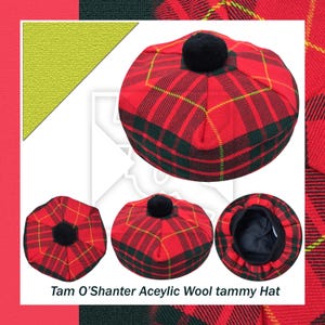 Scottish Cameron Clan Modern Tartan Tam O&#39; Shanter Hat Tartan Tammy Bonnet Beret Balmoral Scottish Tammie Hat