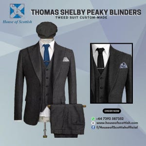 Thomas Shelby Peaky Blinders Inspired 3-Piece Suit – Premium Tweed Wool, Vintage Elegance | Custom Size Tailor Made 3-Piece Tweed Suit