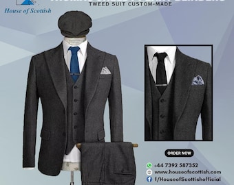 Thomas Shelby Peaky Blinders Inspired 3-Piece Suit – Premium Tweed Wool, Vintage Elegance | Custom Size Tailor Made 3-Piece Tweed Suit