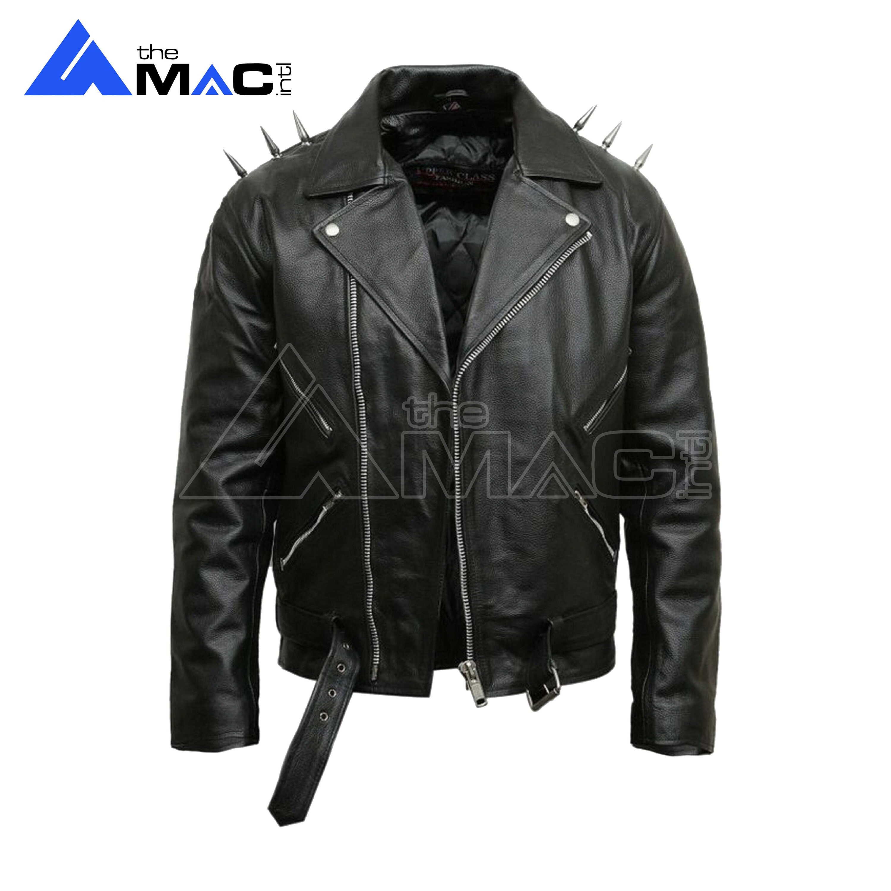 Men's Real Leather Jacket With Devil Spikes | Cross Zip Men's Real Leather Jacket With Devil Spikes | Cross Zip
