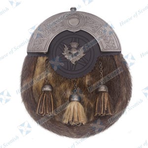 Men’s Scottish DRESS SPORRAN Antique Finish Arch/Cantle Celtic design | Kilt Sporran with Thistle Badge and three Capped Tassels