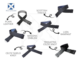 Premium Leather Scottish Kilt Belt | Genuine Leather Adjustable Size Kilt Belt | Plain & Embossed Designs | Sizes S to 3XL