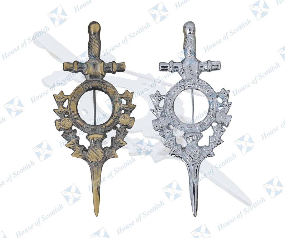 Scottish Thistle Kilt Pin Chrome and Antque Finish | Kilt Pins Brooch ...
