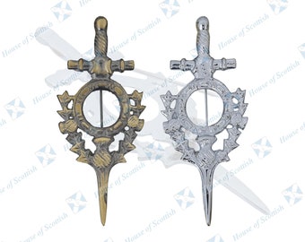 Broche para falda escocesa con cardo en cromo y acabado antiguo / Broche para falda escocesa de House of Scottish
