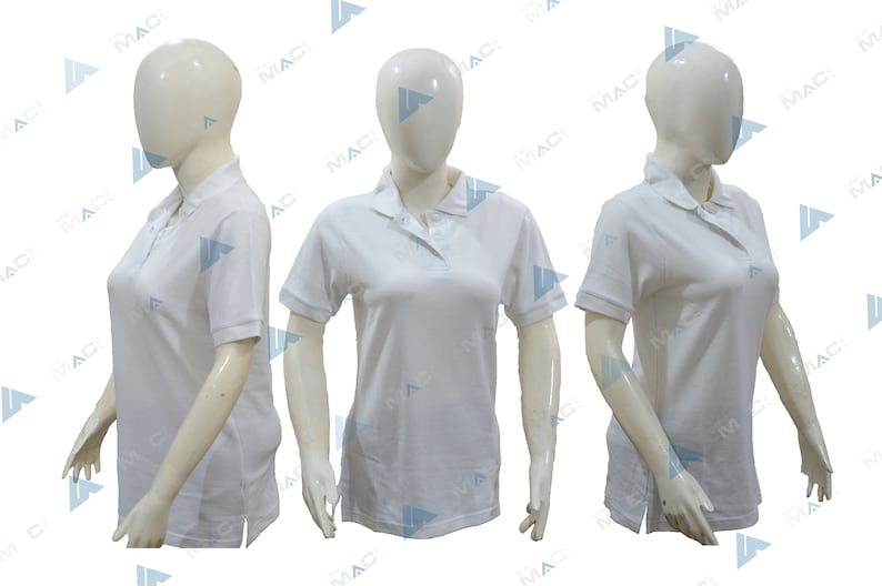 May include: White polo shirt with a short sleeve and a button-down collar.