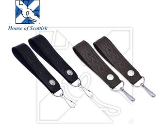 Kilt Sporran-hängslen i präglat läder med kraftiga krokar, alternativt till kedjor, bälte från House of Scottish