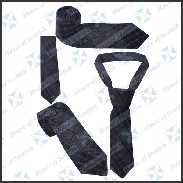 Cravate de tartan de montre de nuit écossaise grise des Highlands pour hommes / cravate de tartan en laine acrylique par HOS.Code 5008 HGTJ cravate de tartan gris des Highlands