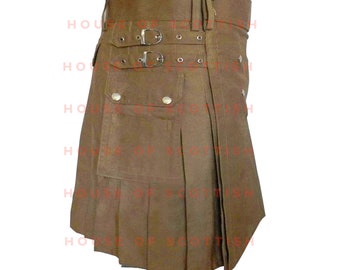 New Scottish Dark Khaki Utility Kilt For Men By House Of Scottish