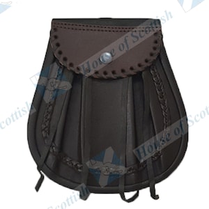 Men&#39;s Scottish Brown Leather ROB ROY SPORRAN | Jacobite Kilt Sporran with Leather Lace Tassels & Chain Belt | Pirates Pouch | Gothic Sporran