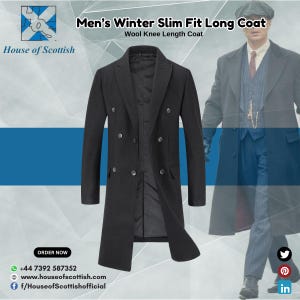 Thomas Shelby Peaky Blinders Inspired Long Coat - Vintage Wool Overcoat | Classic Gangster Style Custom Size Tailor Made