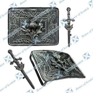 Hebilla de cinturón de falda escocesa intercambiable en cardo con acabado cromado / pasador de falda escocesa Diseño de cardo con acabado cromado por House of Scottish