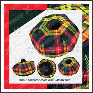 Scottish Buchanan Tartan TAM o&#39; SHANTER Hat | Bonnet Beret Balmoral | Scottish Tammie Cap | Tartan Tammy Hat
