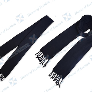 Unisex Scottish Solid BLACK TARTAN SCARF/Sash Plaid 90 in long with Fringe | Black Plain Tartan Scarf