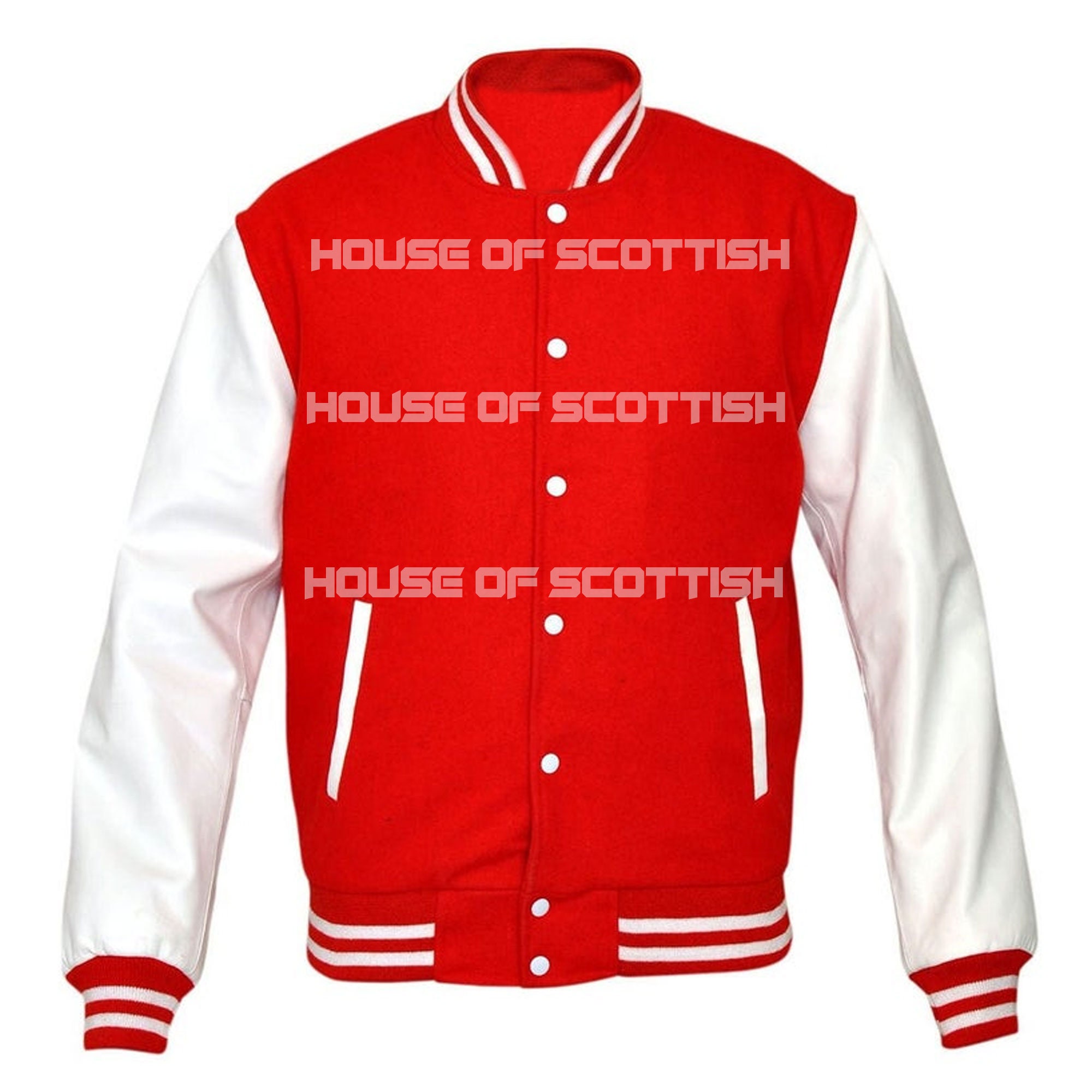 Unisex Stylish Baseball Varsity American Letterman Jacket / American College University Jacket Premium Red Body White Sleeves